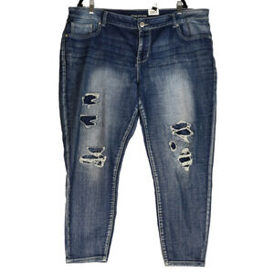 Maurices Distressed Jeans Women 22 Short 44x26.5 Blue Skinny Fit Stretch Pockets